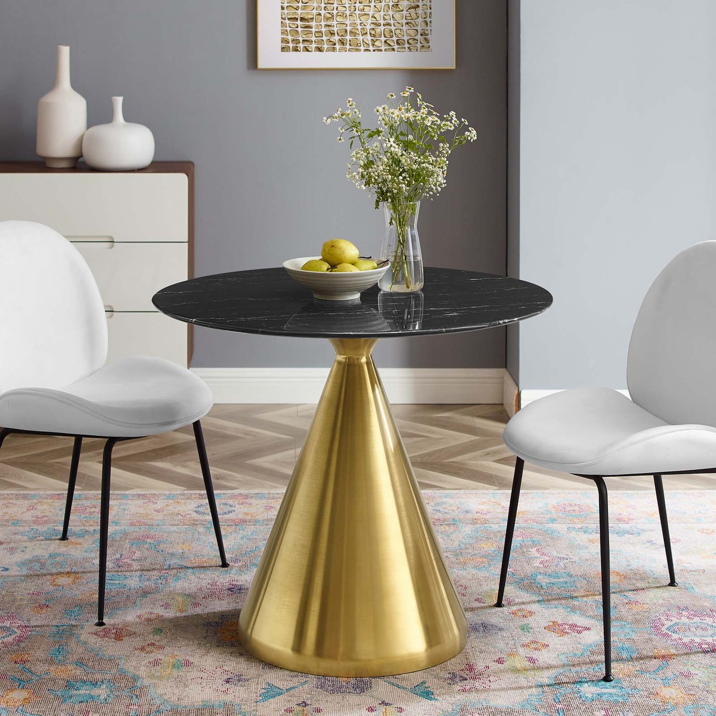 Tupelo 36" Artificial Marble Dining Table, Artificial Marble, Metal Steel, Gold Black, 21007