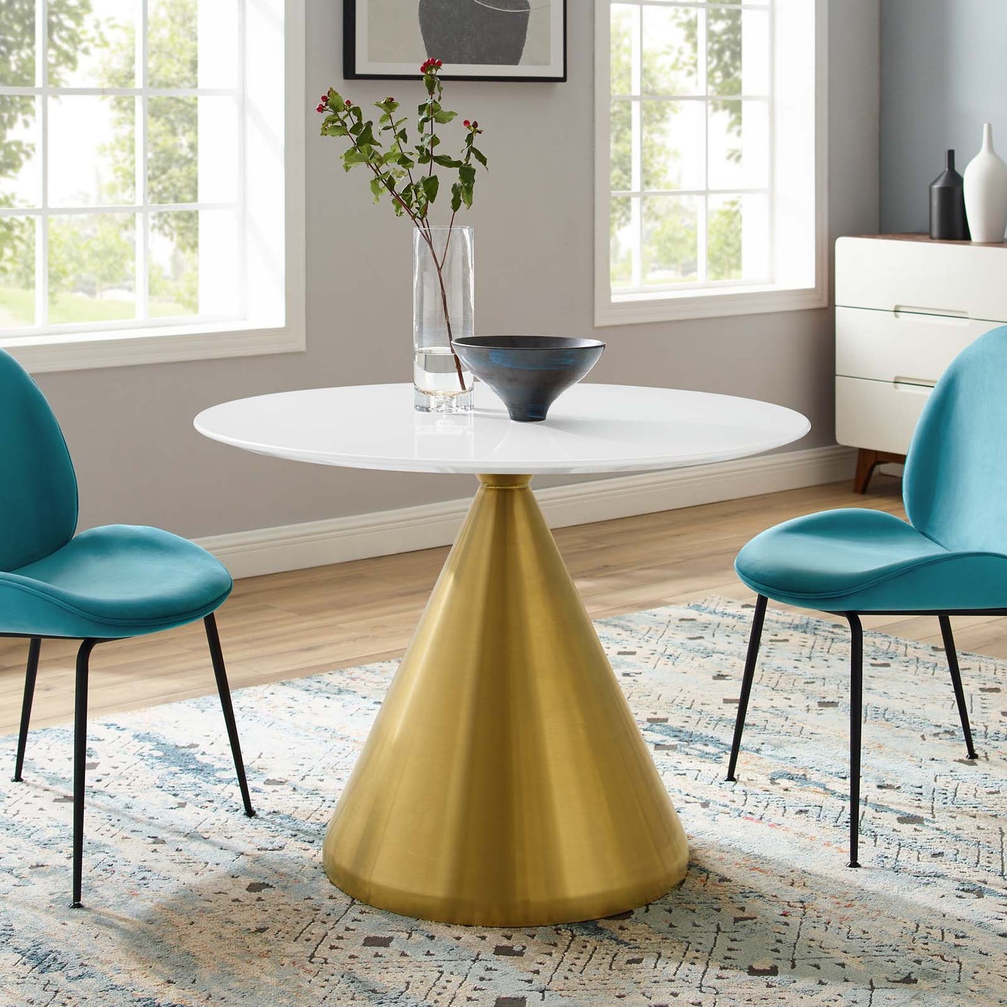 Tupelo 40" Dining Table, Wood, Metal Steel, Gold White, 21010