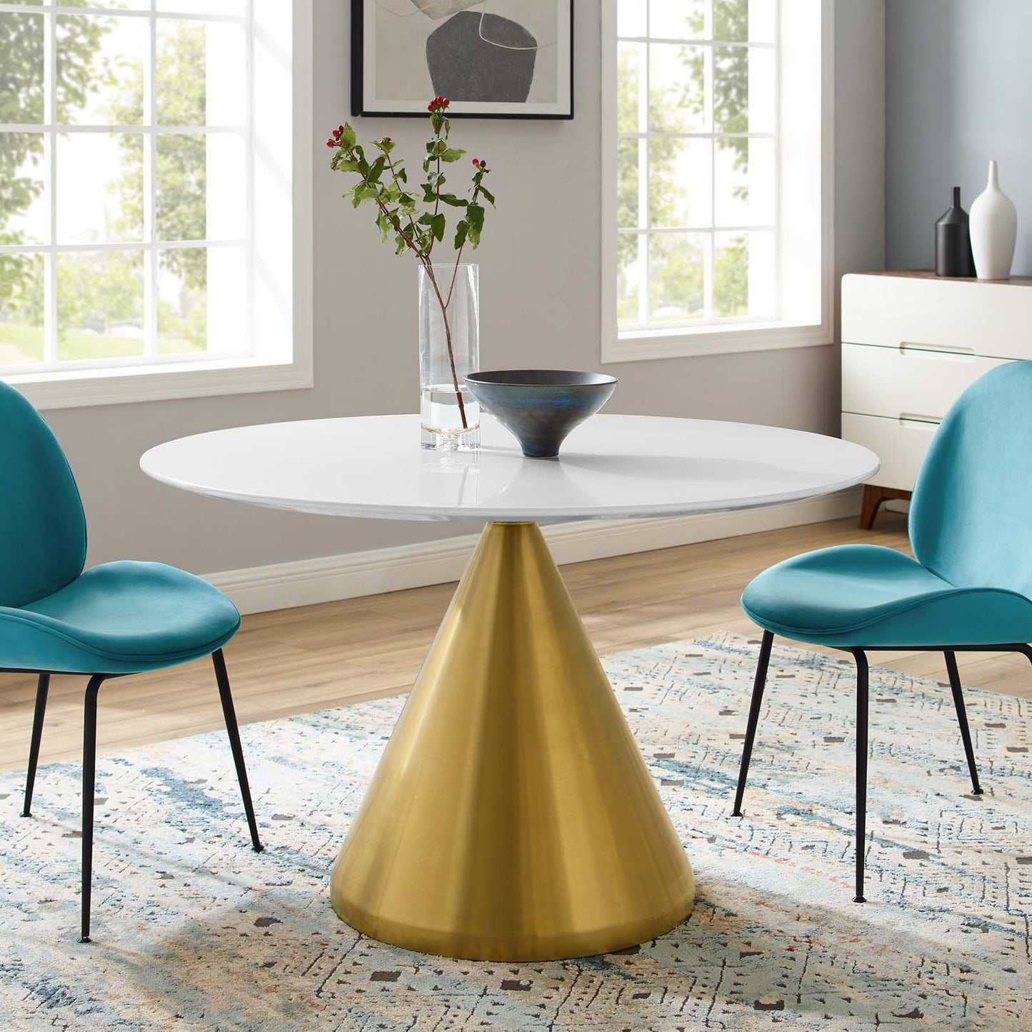 Tupelo 47" Dining Table, Wood, Metal Steel, Gold White, 21011