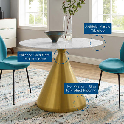 Tupelo 40" Artificial Marble Dining Table, Artificial Marble, Metal Steel, Gold White, 21013