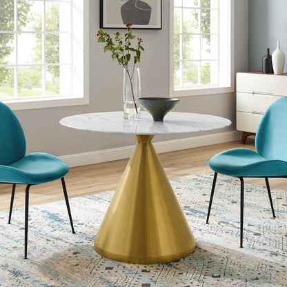 Tupelo 40" Artificial Marble Dining Table, Artificial Marble, Metal Steel, Gold White, 21013