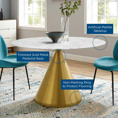 Tupelo 47" Artificial Marble Dining Table, Artificial Marble, Metal Steel, Gold White, 21014