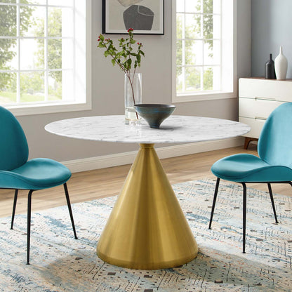 Tupelo 47" Artificial Marble Dining Table, Artificial Marble, Metal Steel, Gold White, 21014