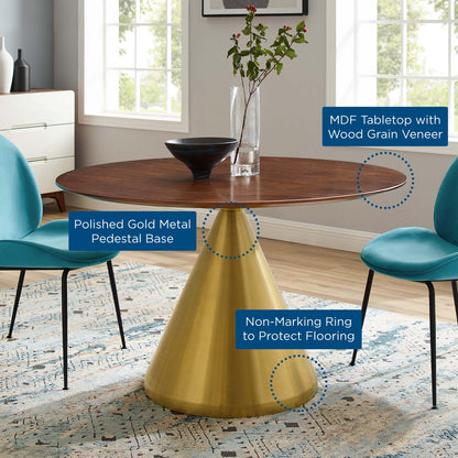 Tupelo 47" Dining Table, Wood, Metal Steel, Gold Brown Brown Walnut, 21015