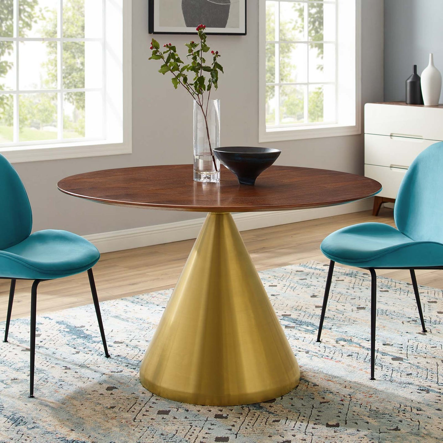 Tupelo 47" Dining Table, Wood, Metal Steel, Gold Brown Brown Walnut, 21015