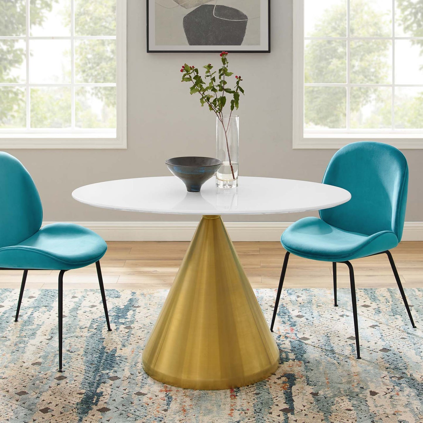 Tupelo 48" Oval Dining Table, Wood, Metal Steel, Gold White, 21016