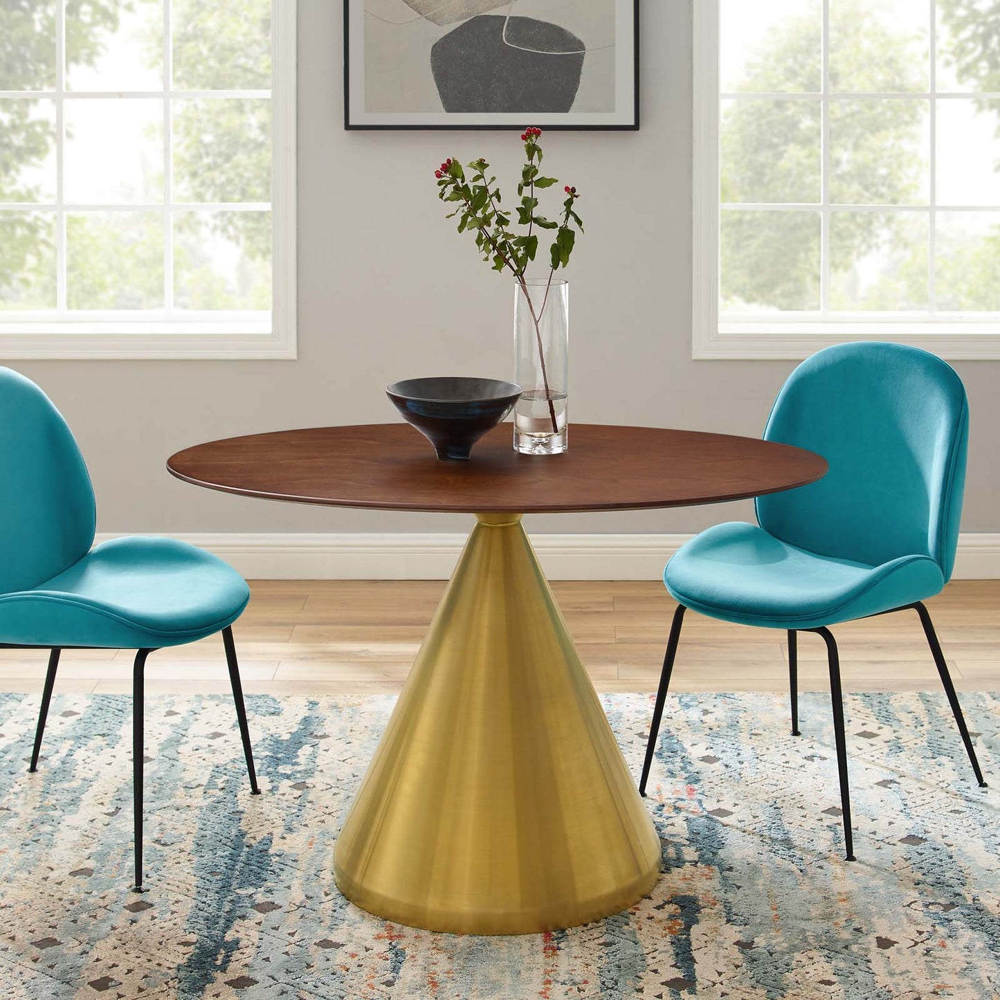 Tupelo 48" Oval Dining Table, Wood, Metal Steel, Gold Brown Brown Walnut, 21017