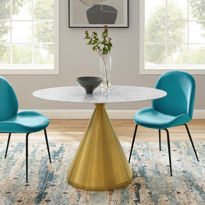 Tupelo 48" Oval Artificial Marble Dining Table, Artificial Marble, Metal Steel, Gold White, 21018