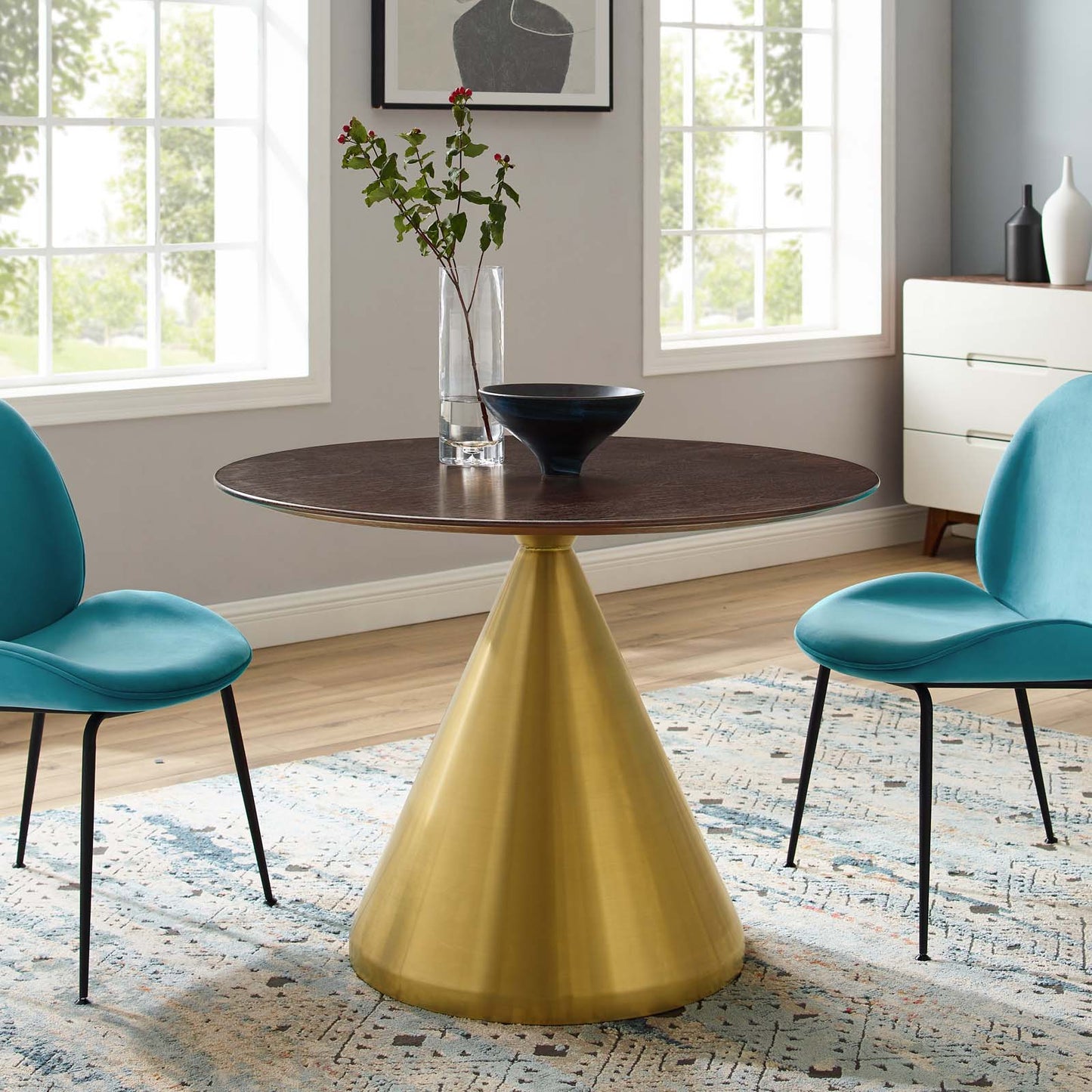 Tupelo 40" Dining Table, Wood, Metal Steel, Gold Dark Brown Brown Walnut, 21019