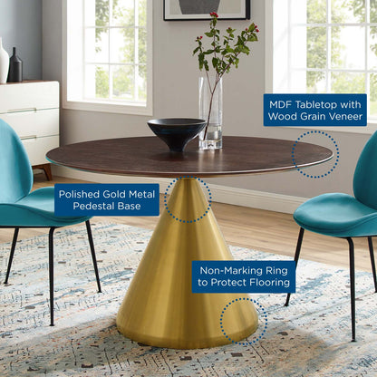 Tupelo 47" Dining Table, Wood, Metal Steel, Gold Dark Brown Brown Walnut, 21021