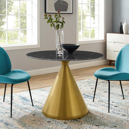 Tupelo 40" Artificial Marble Dining Table, Artificial Marble, Metal Steel, Gold Black, 21023