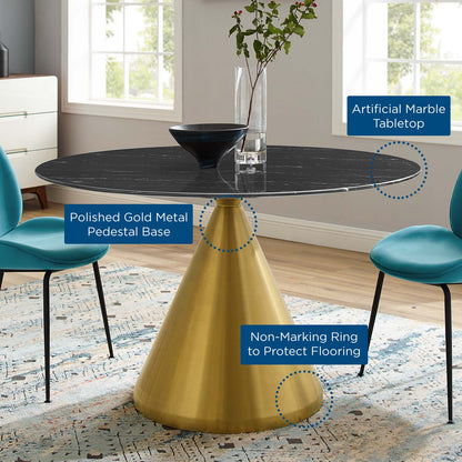 Tupelo 47" Artificial Marble Dining Table, Artificial Marble, Metal Steel, Gold Black, 21024
