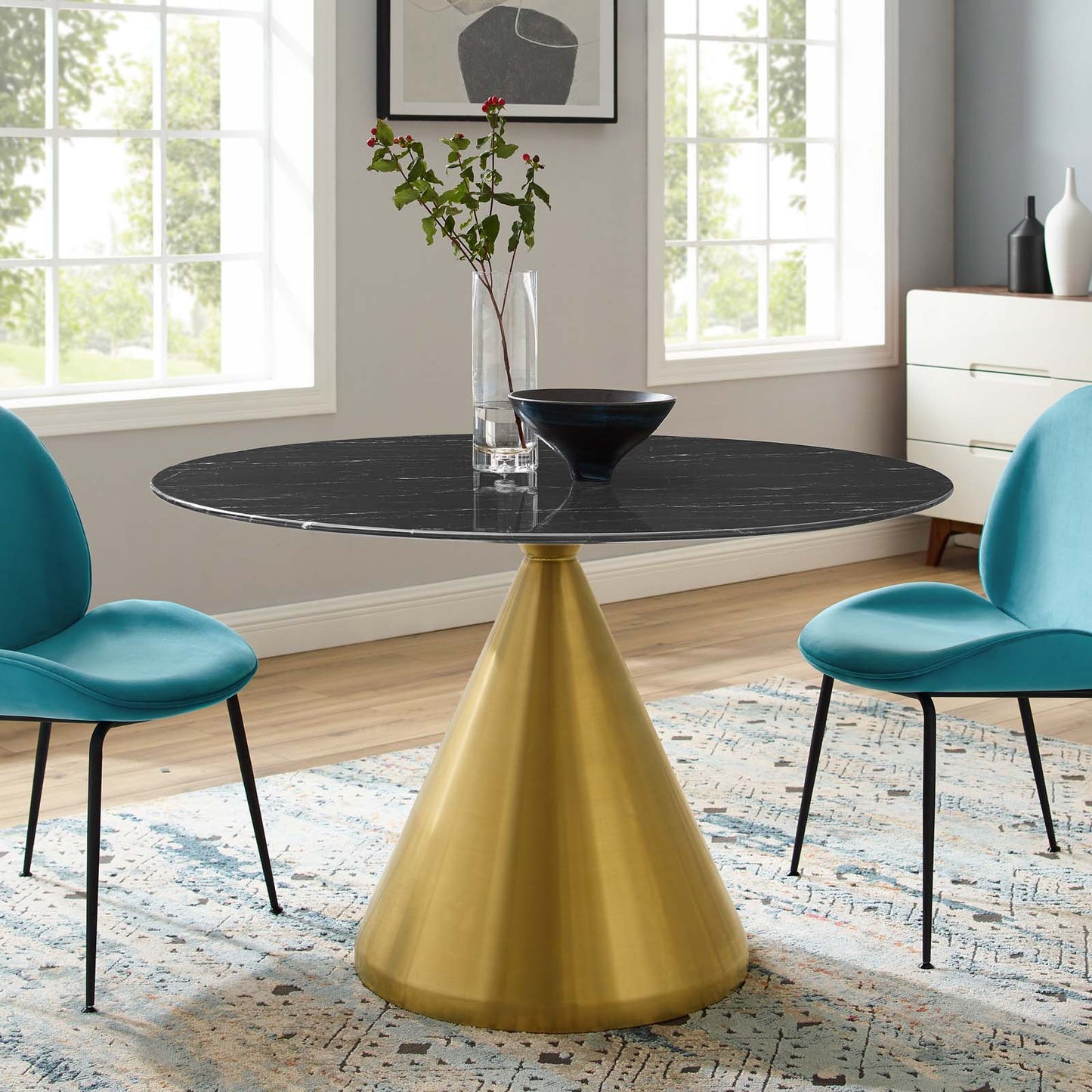 Tupelo 47" Artificial Marble Dining Table, Artificial Marble, Metal Steel, Gold Black, 21024
