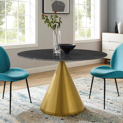 Tupelo 47" Artificial Marble Dining Table, Artificial Marble, Metal Steel, Gold Black, 21024