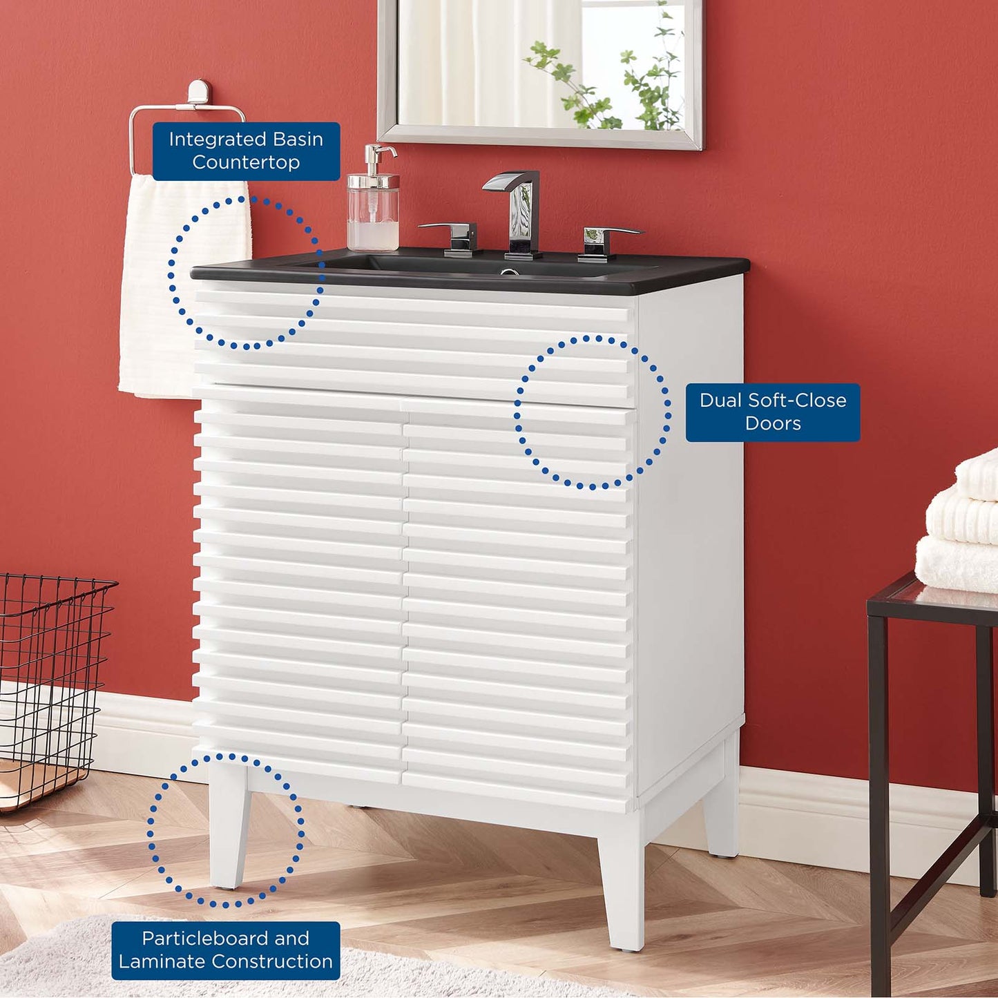 Render 24" Bathroom Vanity, Wood, White Black, 21028