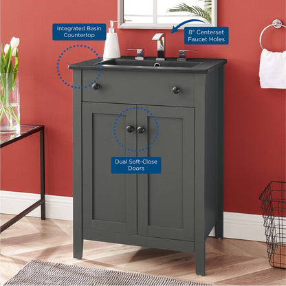 Nantucket 24" Bathroom Vanity, Wood, Grey Gray Black, 21029