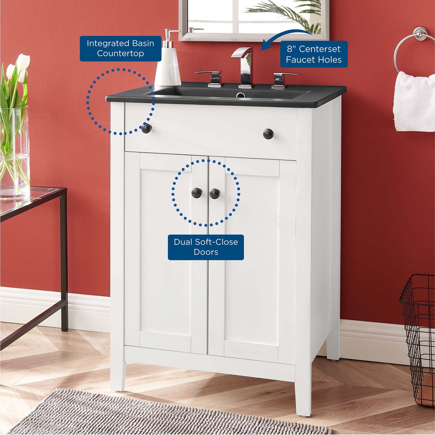 Nantucket 24" Bathroom Vanity, Wood, White Black, 21030