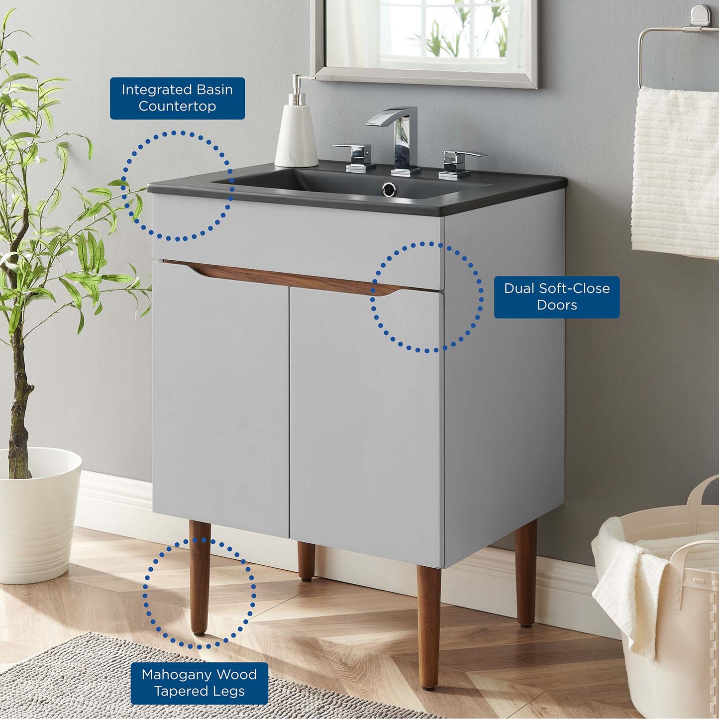 Harvest 24" Bathroom Vanity, Wood, Grey Gray Black, 21032