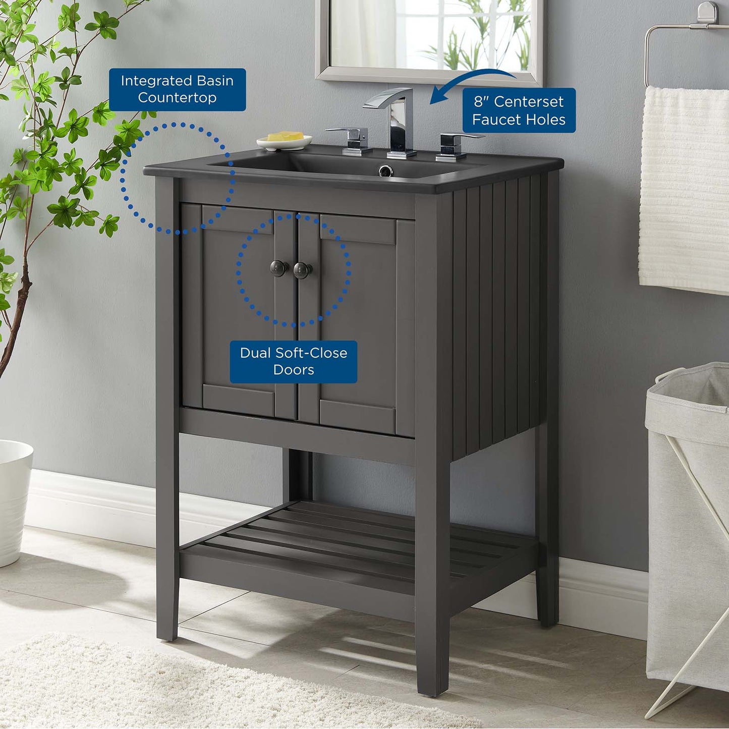 Prestige 24" Bathroom Vanity, Wood, Grey Gray Black, 21033