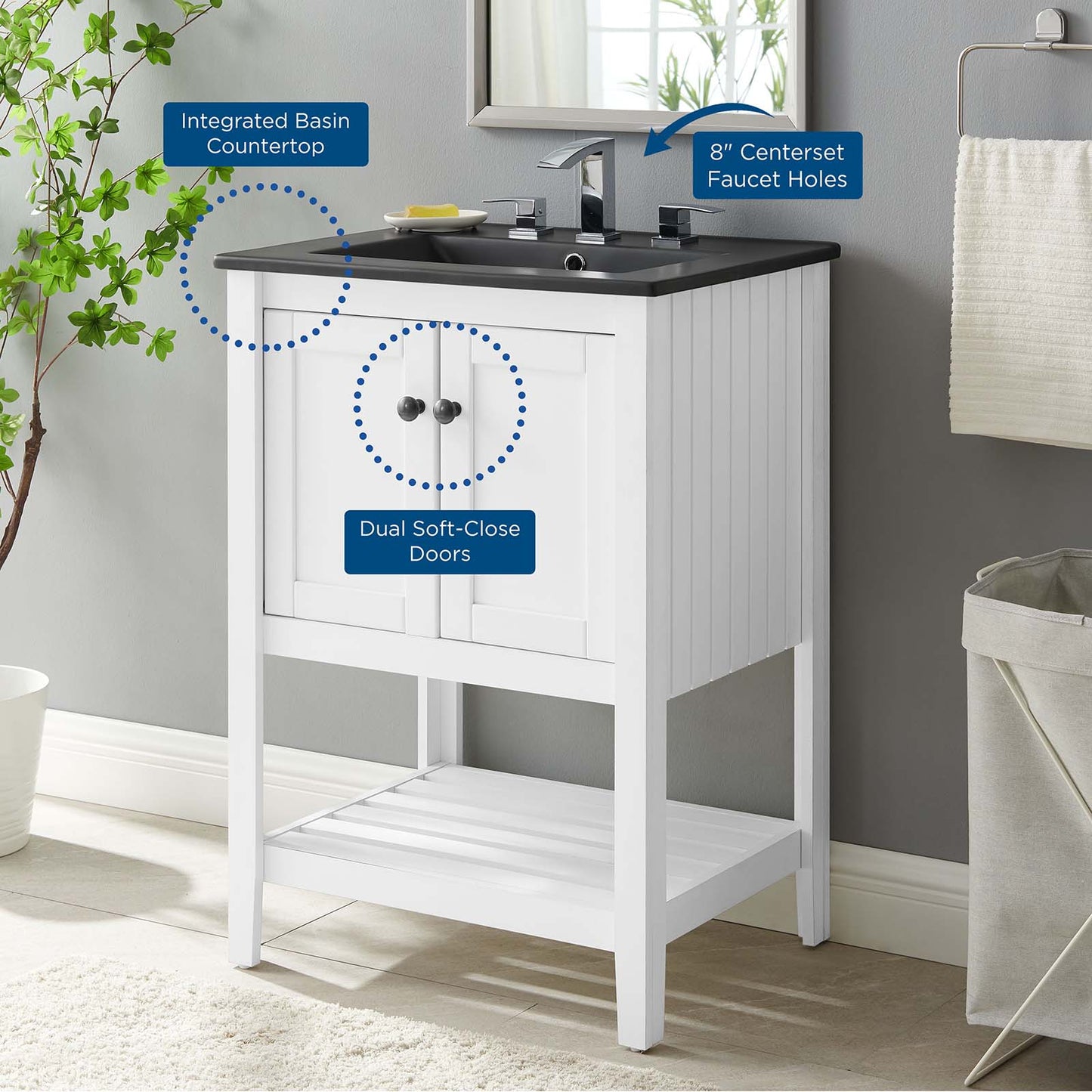 Prestige 24" Bathroom Vanity, Wood, White Black, 21034