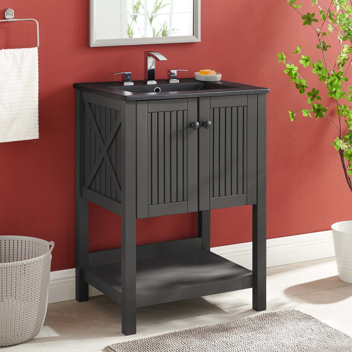 Steam 24" Bathroom Vanity, Wood, Grey Gray Black, 21035