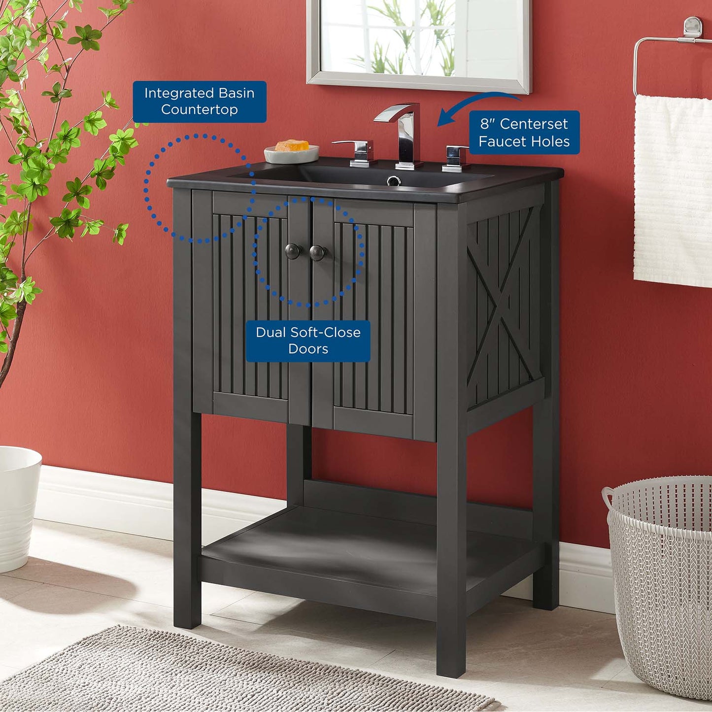 Steam 24" Bathroom Vanity, Wood, Grey Gray Black, 21035