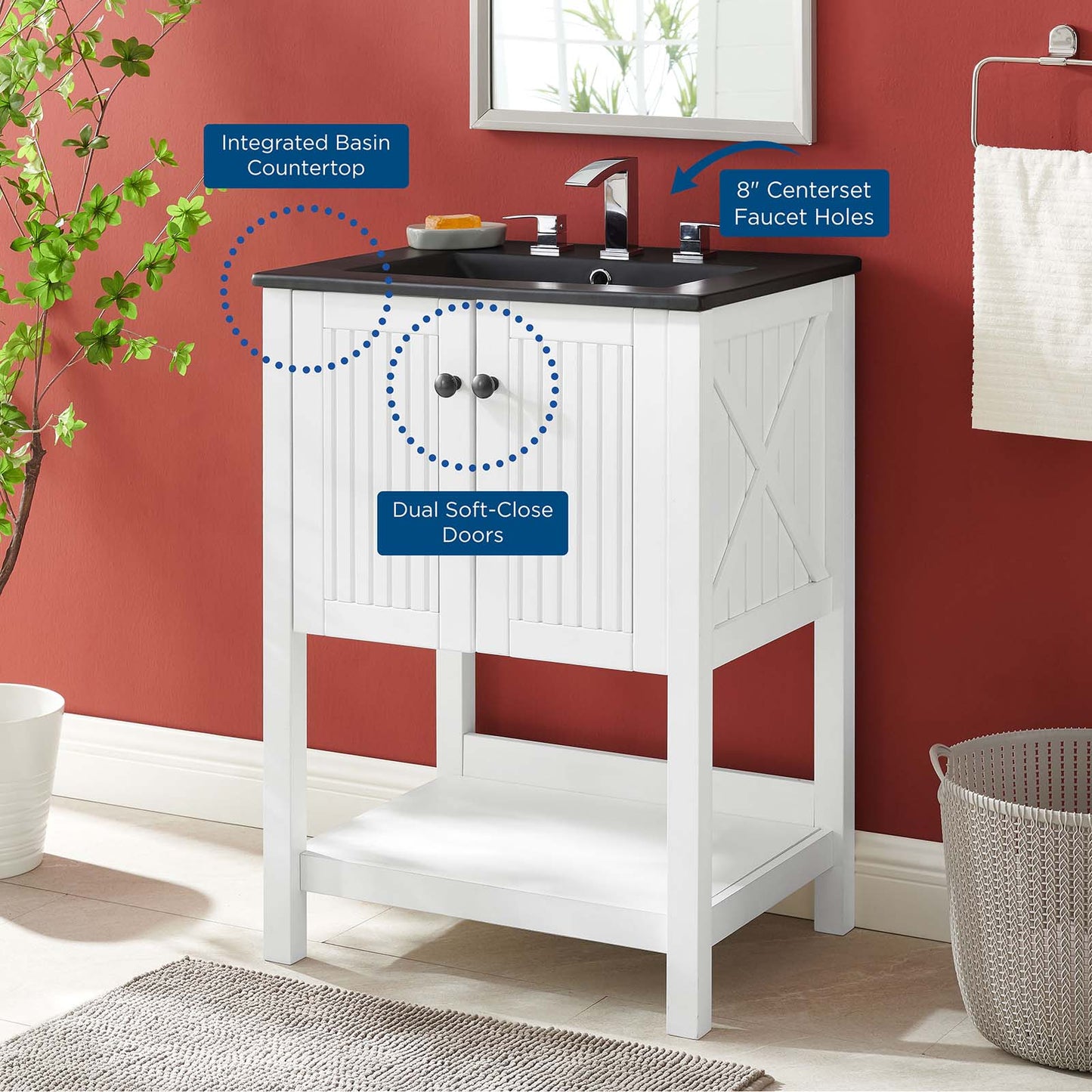 Steam 24" Bathroom Vanity, Wood, White Black, 21036