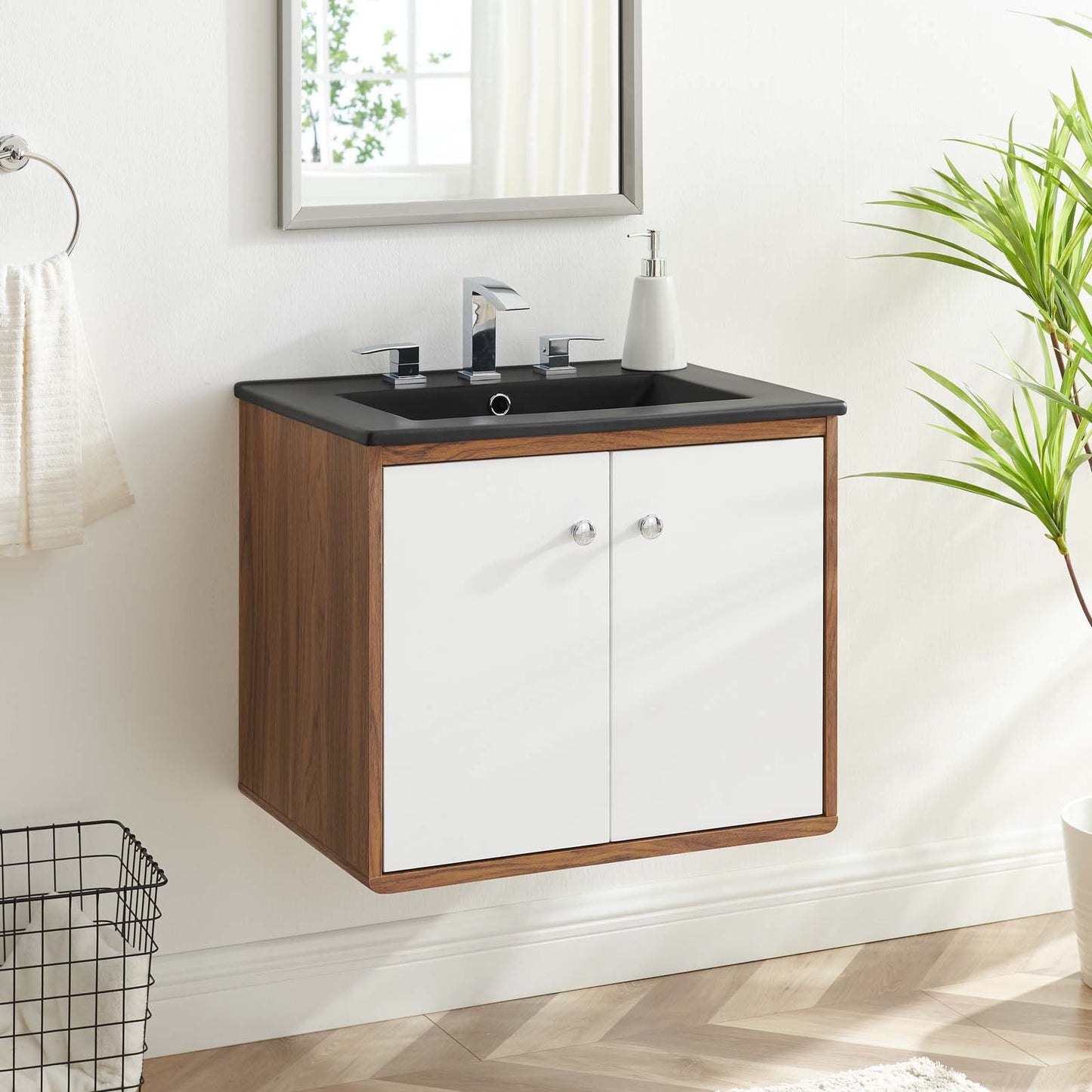 Transmit 24" Wall-Mount Bathroom Vanity, Wood, White Black, 21037