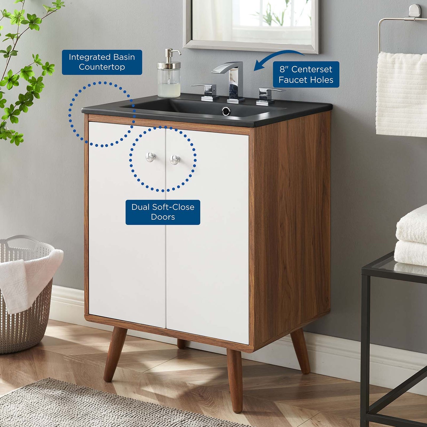 Transmit 24" Bathroom Vanity, Wood, White Black, 21038