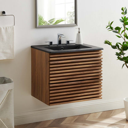 Render 24" Wall-Mount Bathroom Vanity, Wood, Brown Walnut Black, 21039