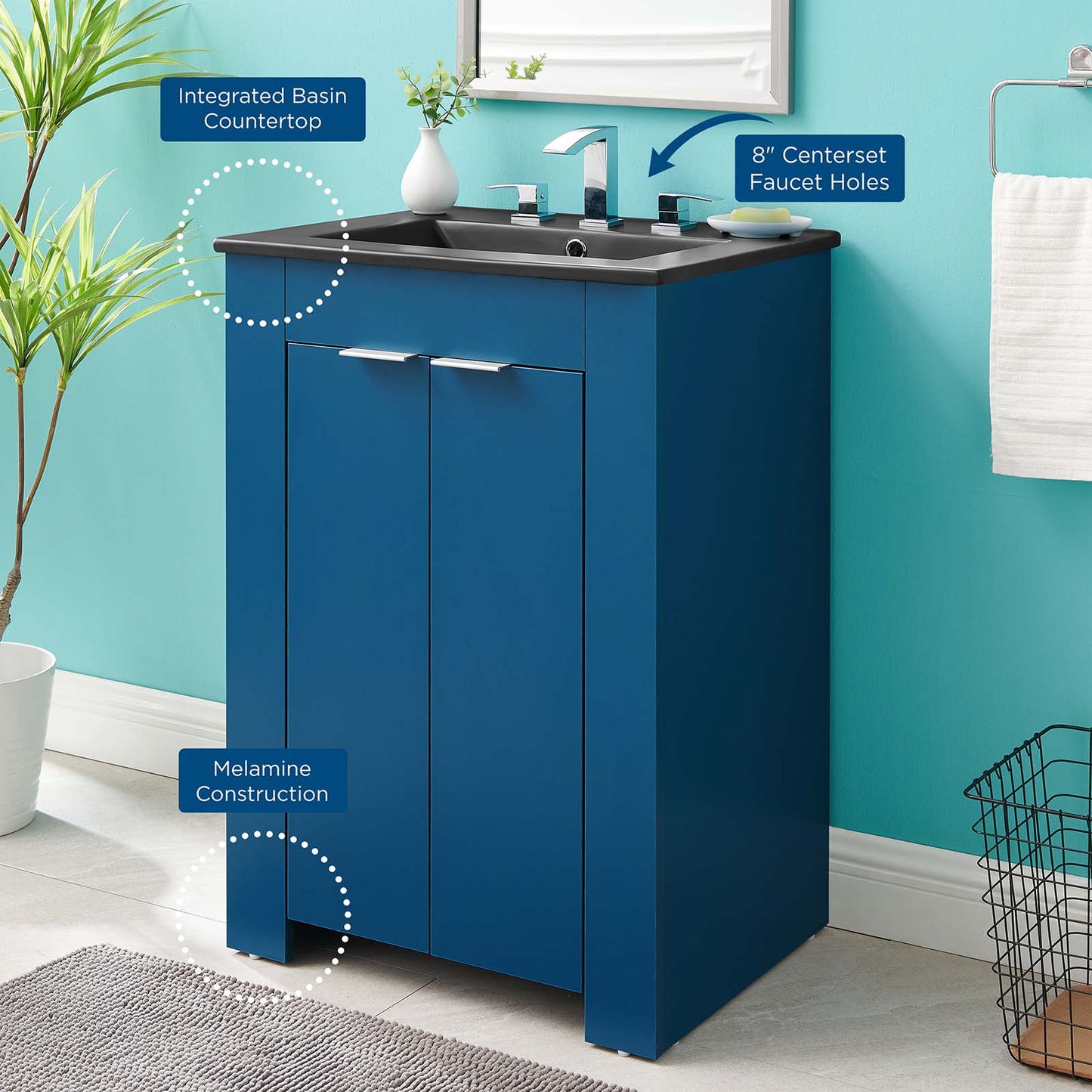 Maybelle 24" Bathroom Vanity, Melamine, Blue Navy Black, 21043