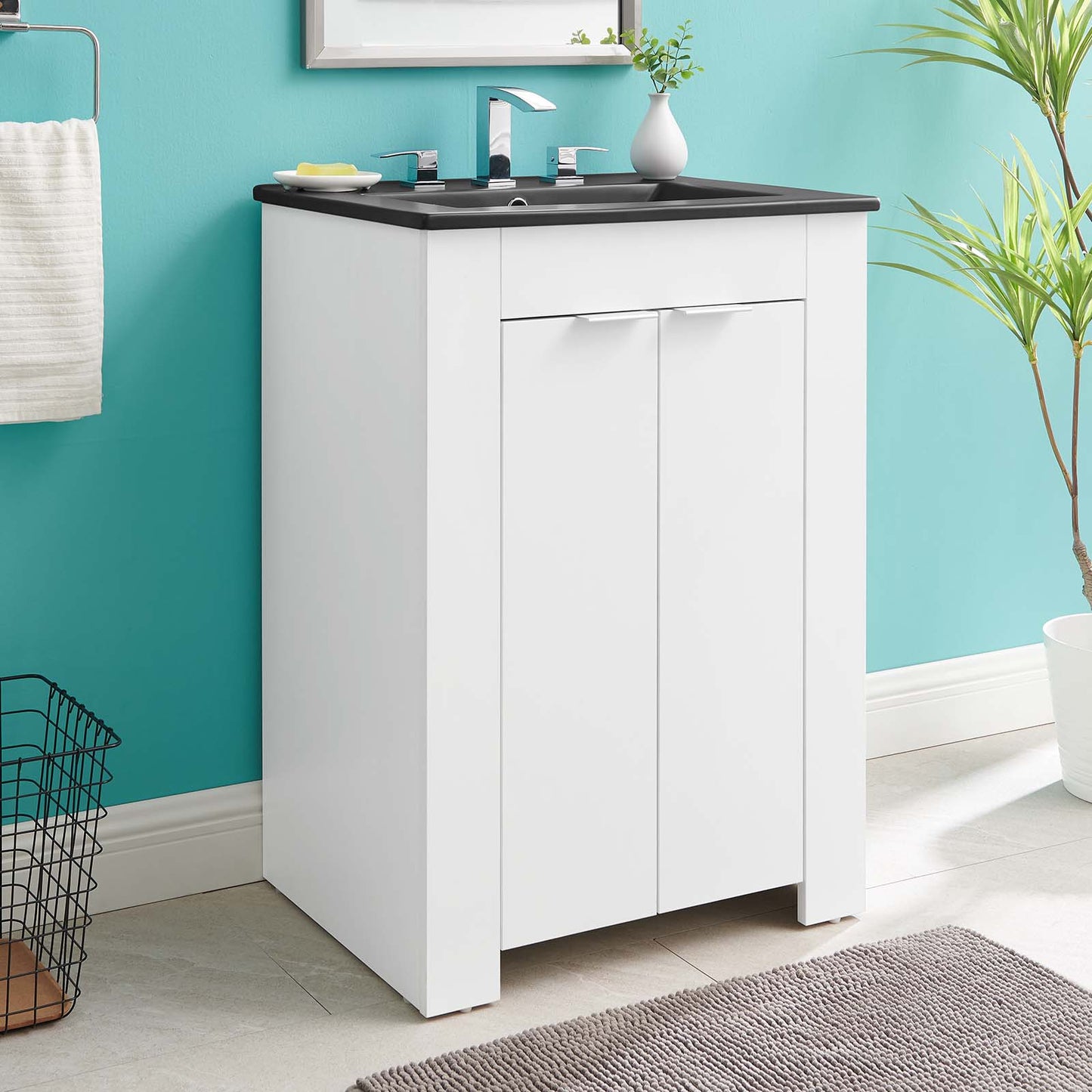 Maybelle 24" Bathroom Vanity, Melamine, White Black, 21044