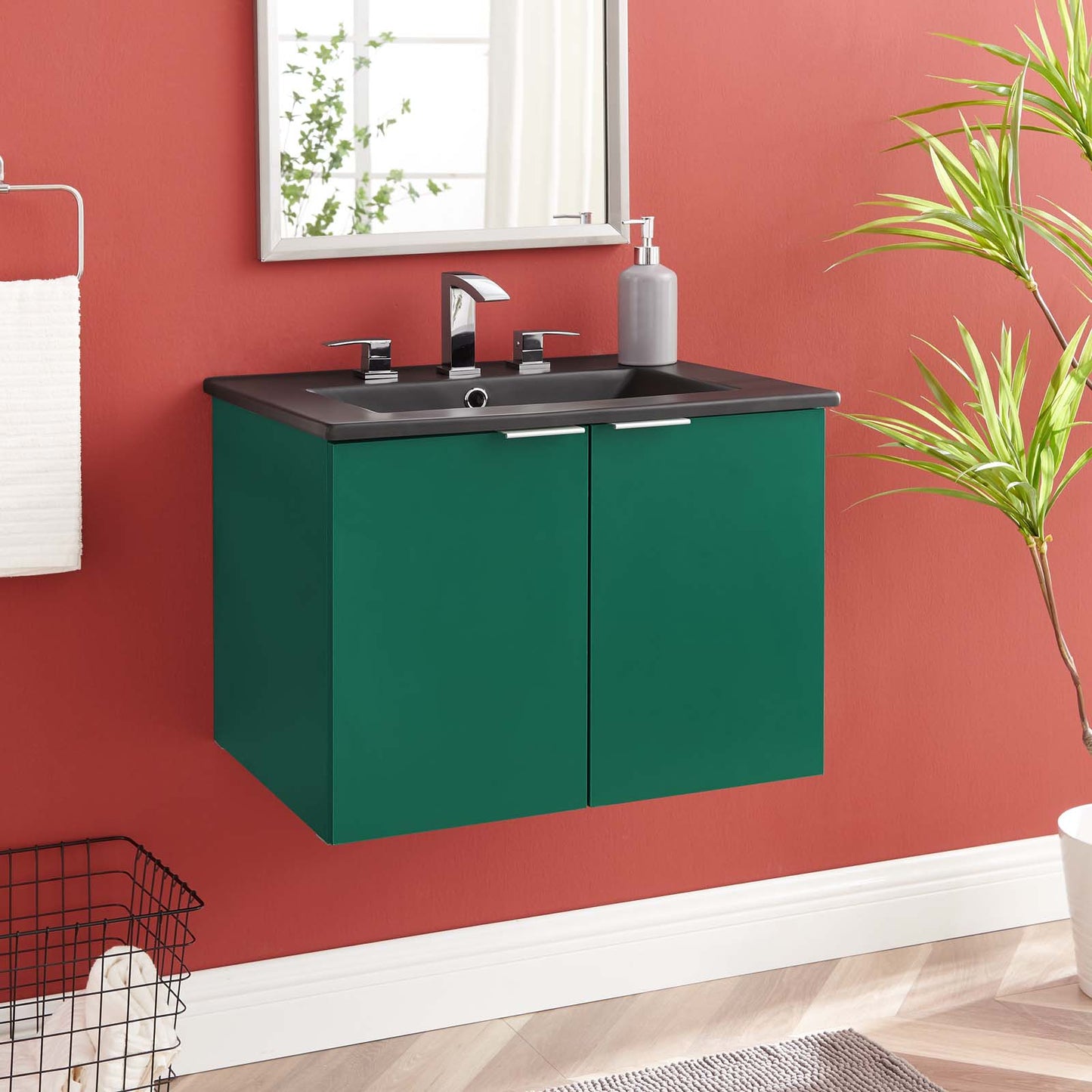Maybelle 24" Wall-Mount Bathroom Vanity, Melamine, Green Black, 23121