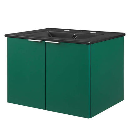 Maybelle 24" Wall-Mount Bathroom Vanity, Melamine, Green Black, 23121