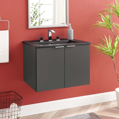 Maybelle 24" Wall-Mount Bathroom Vanity, Melamine, Grey Gray Black, 23122