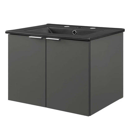 Maybelle 24" Wall-Mount Bathroom Vanity, Melamine, Grey Gray Black, 23122
