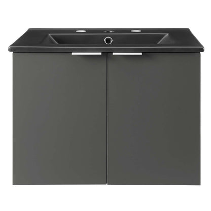 Maybelle 24" Wall-Mount Bathroom Vanity, Melamine, Grey Gray Black, 23122