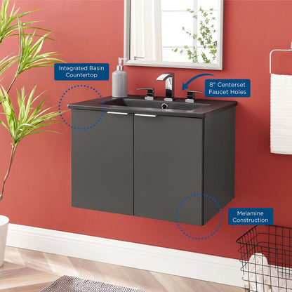 Maybelle 24" Wall-Mount Bathroom Vanity, Melamine, Grey Gray Black, 23122