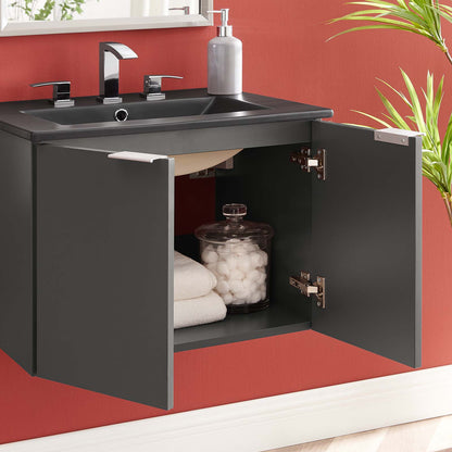 Maybelle 24" Wall-Mount Bathroom Vanity, Melamine, Grey Gray Black, 23122