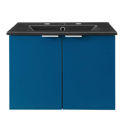 Maybelle 24" Wall-Mount Bathroom Vanity, Melamine, Blue Navy Black, 23123
