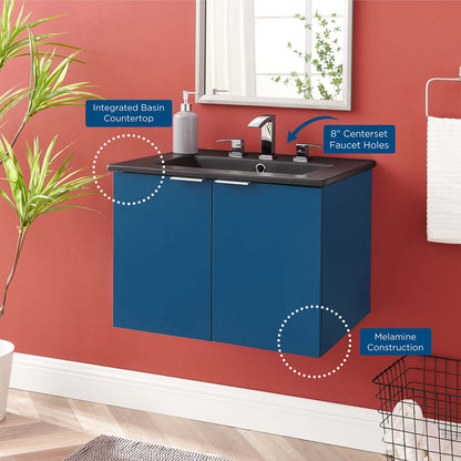 Maybelle 24" Wall-Mount Bathroom Vanity, Melamine, Blue Navy Black, 23123