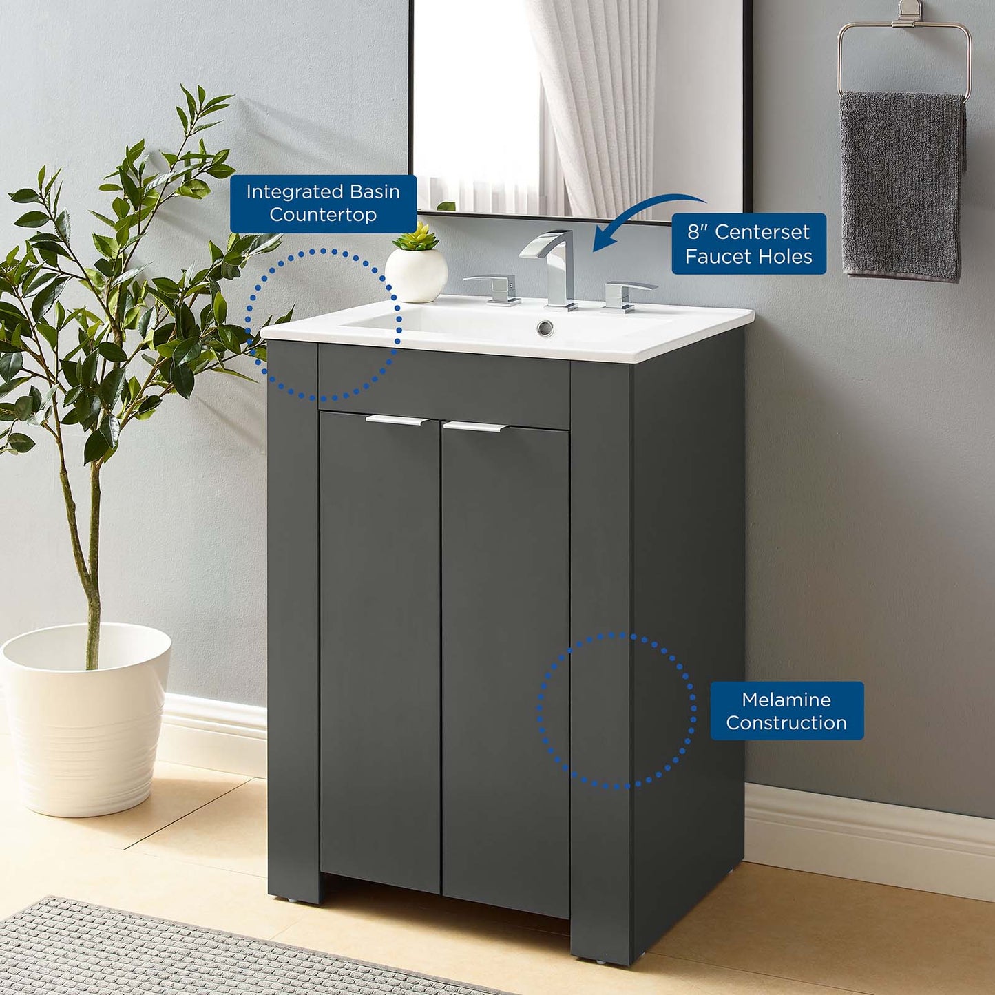 Maybelle 24" Bathroom Vanity, Melamine, Grey Gray White, 21046