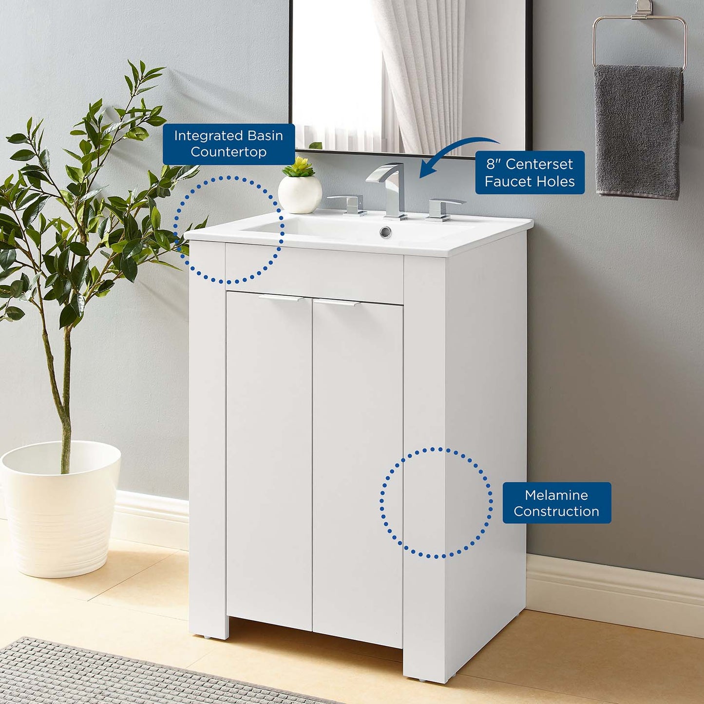 Maybelle 24" Bathroom Vanity, Melamine, White, 21048