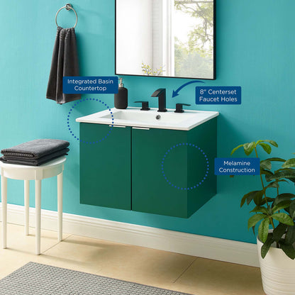 Maybelle 24" Wall-Mount Bathroom Vanity, Melamine, Green White, 21049