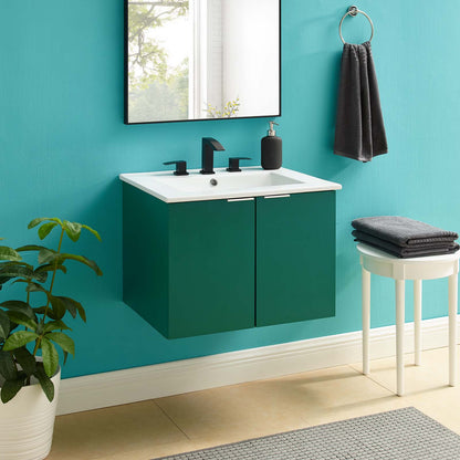 Maybelle 24" Wall-Mount Bathroom Vanity, Melamine, Green White, 21049