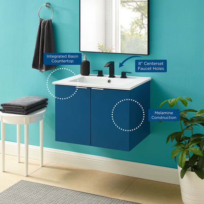 Maybelle 24" Wall-Mount Bathroom Vanity, Melamine, Blue Navy White, 21051