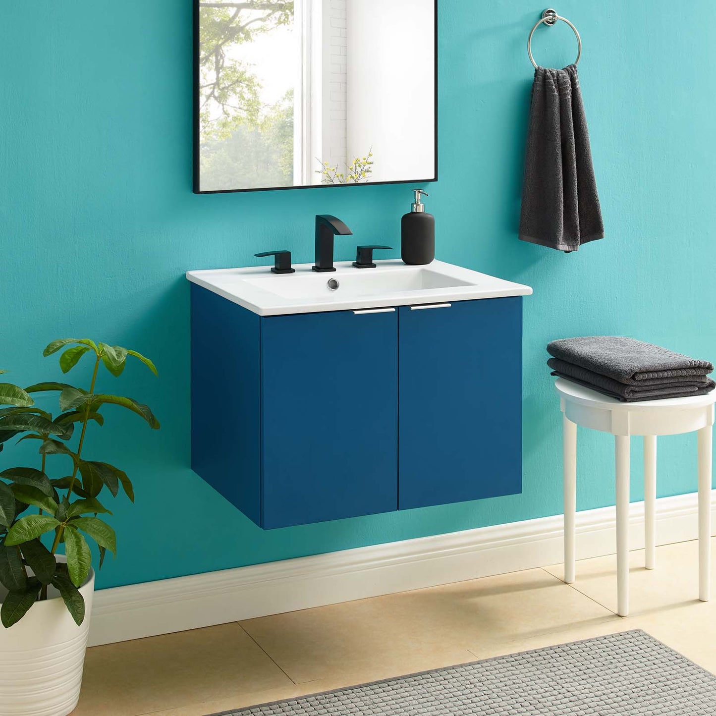 Maybelle 24" Wall-Mount Bathroom Vanity, Melamine, Blue Navy White, 21051