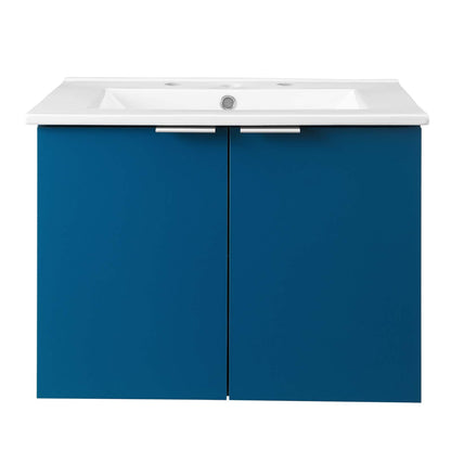 Maybelle 24" Wall-Mount Bathroom Vanity, Melamine, Blue Navy White, 21051