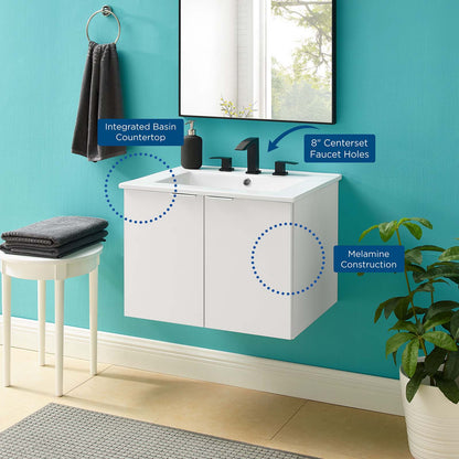 Maybelle 24" Wall-Mount Bathroom Vanity, Melamine, White, 21052
