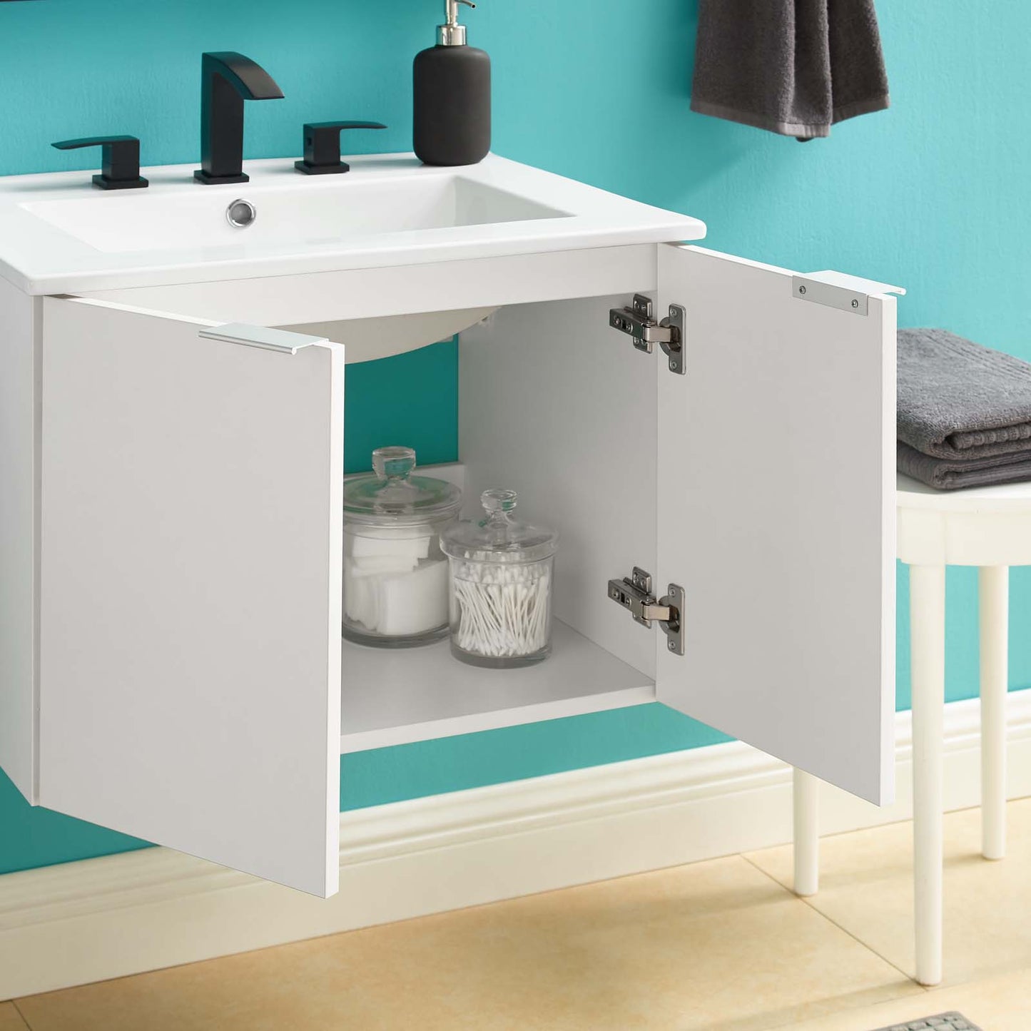 Maybelle 24" Wall-Mount Bathroom Vanity, Melamine, White, 21052